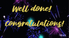a congratulations card with fireworks behind it