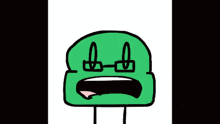 a cartoon drawing of a green object with glasses on it 's face