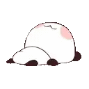 a panda bear is laying on its back on a white surface .