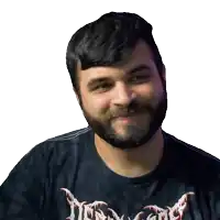 a man with a beard is wearing a black shirt that says ' heavy metal '