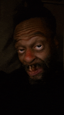 a close up of a man 's face with a beard