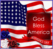 american flag red white blue flowers god bless america independence day