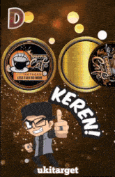 a cartoon man giving a thumbs up next to a doppel cafe logo