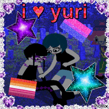 a picture of two girls with the words " i love yuri " on the bottom