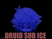 a drawing of a girl with the words druid sub ice in red