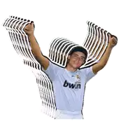 a man wearing a white bwin jersey is giving a thumbs up