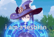 a picture of a witch with the words i am a lesbian behind her