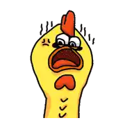 a cartoon chicken with a surprised look on its face and a red crest .
