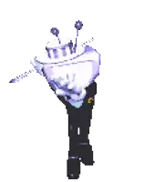 a pixel art of a man in a tuxedo holding a cane