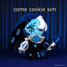 a stuffed cookie that says come cookie sim on the top