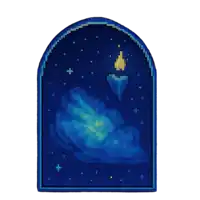 a pixel art painting of a galaxy with a candle floating in the middle