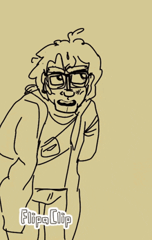a drawing of a man with glasses and a shirt that says flipa clip