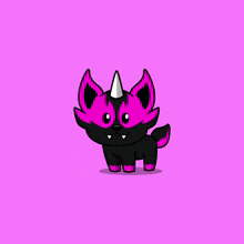 a cartoon drawing of a purple and black wolf with horns