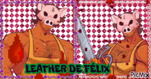 a man wearing a pig mask is holding a chainsaw and a bloody heart .