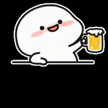 a cartoon character is holding a glass of beer .