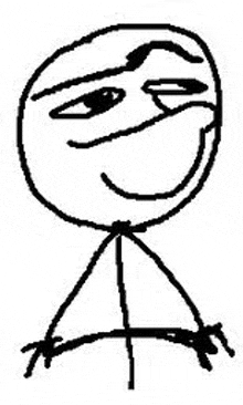 a black and white drawing of a stick figure with a funny face on it .