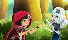 a cartoon of red riding hood and a monster