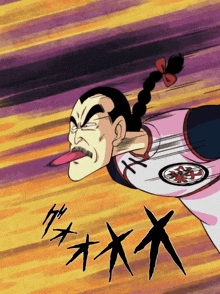 a cartoon of a man with a tongue sticking out and the letter x on his shirt