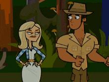 a man and a woman are standing next to each other in a cartoon scene