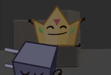 a cartoon character with a sad face is standing next to a cartoon character with a crown