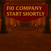 a sign that says f10 company start shortly in front of a hallway