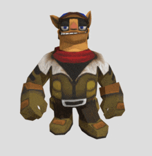 a cartoon character wearing a red scarf and a helmet