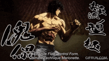 a picture of a man with the words niko style flow control form ultimate technique marionette on it