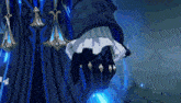 a close up of a person 's hand with a blue light coming out of it