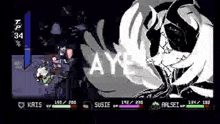 a black and white pixel art of a video game with the word ay written on it .
