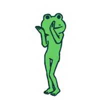 a frog with a yellow star on its head is standing on its hind legs .