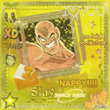 a picture of a cartoon character with the words nappy slay space babe on it