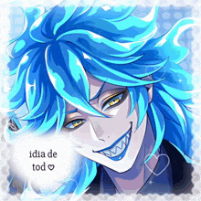 a drawing of idia de tod with a blue haired character