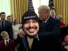 a man wearing a beanie that says multivers on it
