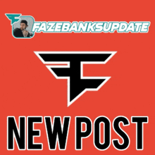 a red background with a fazebanks update new post logo