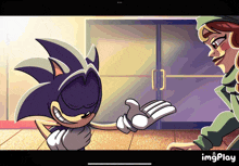 a cartoon of sonic the hedgehog giving a high five to someone