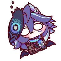 a cartoon drawing of a person with purple hair and a crown on their head