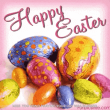 a picture of easter eggs with the words happy easter above them