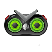 a cartoon owl with green eyes and the word ok in red