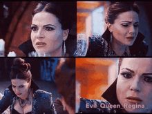a collage of four pictures of evil queen regina