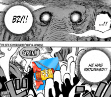 a cartoon shows a cartoon character with the words he has returned on the bottom