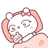 a cartoon drawing of a bear laying in bed with a teddy bear .