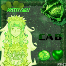 a picture of a girl with cabbage and the words pretty girl
