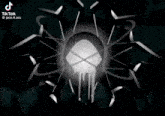 a drawing of a skull with a light coming out of it on a black background .