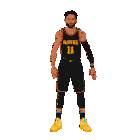a basketball player with the number 11 on his jersey is standing with his arms crossed
