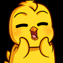 a cartoon chicken with its mouth open and a pink beak