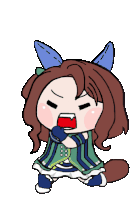 a cartoon of a girl with brown hair and blue ears yelling