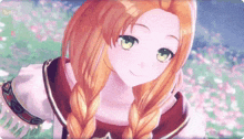 a girl with braids and green eyes is smiling