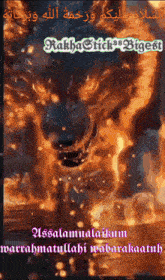 a picture of a wolf on fire with arabic writing on the bottom