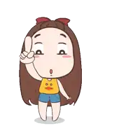 a cartoon girl is holding up a large ok sign