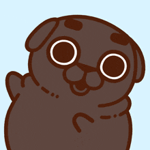 a cartoon drawing of a pug dog with a blue background